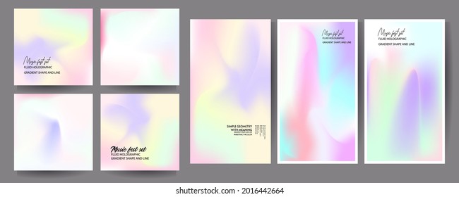 Establece el fondo del gradiente holograma 90, estilo retro 80. Sombras pasteles de colores silenciados plantilla gráfica para folletos, banner gradiente mínimo holograma