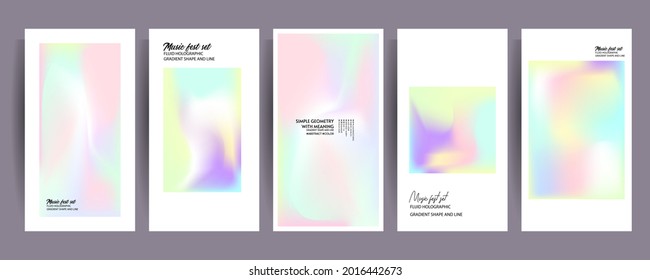 Set hologram gradient background 90s, 80s retro style. Pastel shades muted colors graphic template for brochure, banner minimal hologram gradient