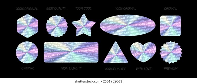 Set of holograms labels and stickers of geometric shapes: 100% quality, original, high quality, best and super - vector templates