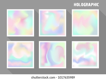 Set of holographic abstract background in pastel and neon color design. Vector illustration. Isolated