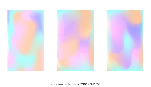 Set holografischer abstrakter Hintergrund. Stilvolle holografische Kulisse mit Farbverlauf-Masche.  Für Cover, Wallpaper, Poster, Branding, soziale Medien, Poster und mehr.Vektorgrafik