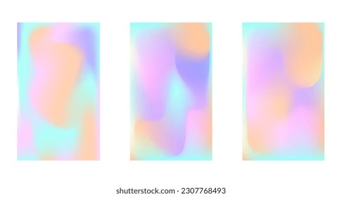 Set of holographic abstract background. Stylish holographic backdrop with gradient mesh.  For covers, wallpapers, posters, branding, social media, posters and more.Vector illustration
