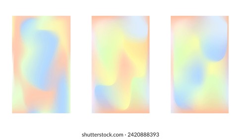 Set of holographic abstract background. Stylish holographic backdrop with gradient mesh.  For covers, wallpapers, posters, branding, social media, posters and more.Vector illustration