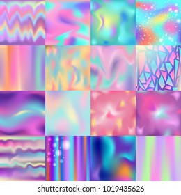 Set of holographic backgrounds. Hologram to create trendy modern design for cards, flyers, posters.