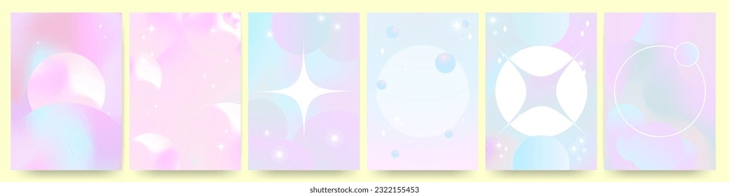 Set of Holographic blue pastel background templates. Liquid gradient concept. Abstract pastel gradients. Modern and trendy concept. Bright palette. Vector. EPS 10.