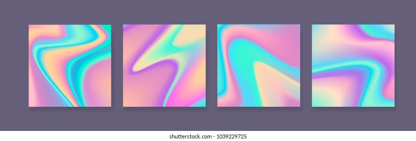 Set of holographic bright colorful backgrounds. Colorful design for cards, covers, prints or posters