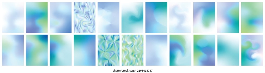 Set of holographic gradient background. Abstract retro furistic cover set. 90s, 80s style for brochure, banner, flyers. Pastel neon rainbow metallic texture. Iridescent foil or glitch. Vector