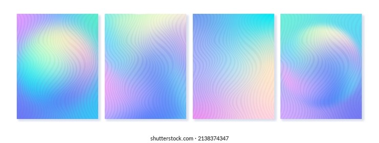 Conjunto de fondos de gradiente holográfico con textura de onda abstracta. Para portadas, fondos de pantalla, marca, medios sociales y otros proyectos.