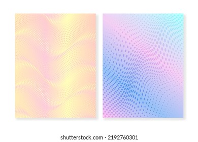 Set of holographic gradient backgrounds with halftone texture. For covers, wallpapers, social media and other projects.