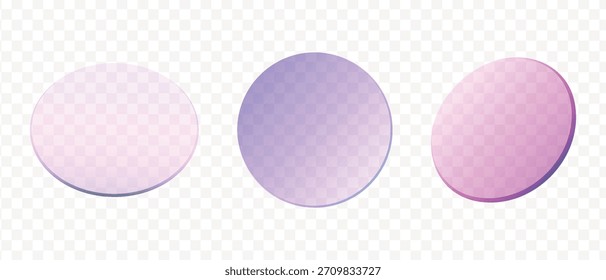 Set of holographic gradient transparent circles in geometric radial shaped style. Trendy decoration vector art for modern graphic designs.