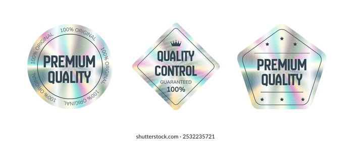 Set of holographic gradient vector stickers, label sale hologram emblem label for shop online sale premium quality and quality control. Web design, e-commercial, great for any products.