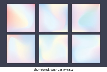 Set of holographic gradients, light gradient backgrounds for banners, posters, cards and invitations