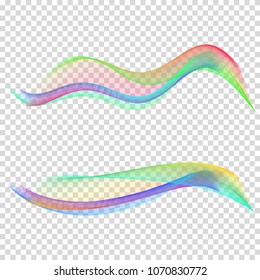 Set of holographic iridescent wavy transparent elements.  Glowing vector light effect. Creative abstract rainbow abstract shapes for your beautiful design.