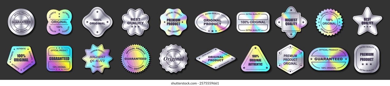 Set of holographic labels. Silver Hologram stickers vector set