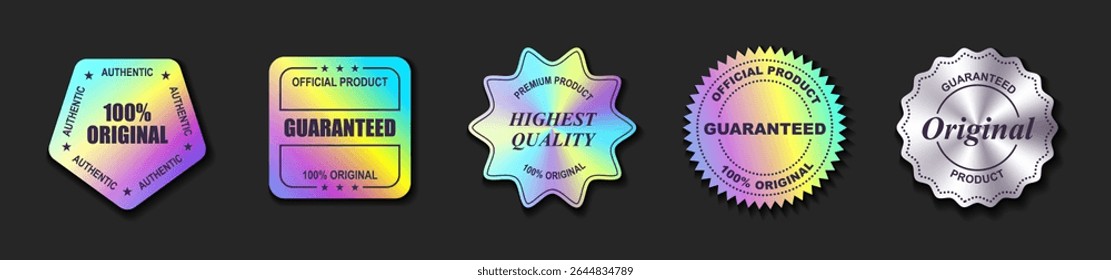 Set of holographic labels. Silver Hologram stickers vector set