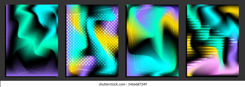 Set of holographic liquid posters. Trendy background template