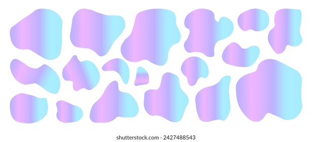 Set of holographic organic shapes. liquid shapes, graphic design elements. Vector illustration