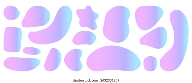 Set of holographic organic shapes. liquid shapes, graphic design elements. Vector illustration