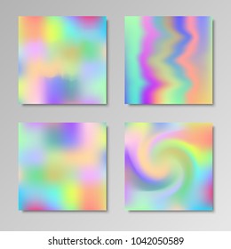 Set of holographic rainbow backgrounds with a liquid pattern. For any modern and retro art works in pastel and neon colors