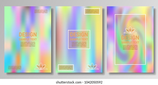 Set of holographic rainbow backgrounds with a liquid pattern. Corresponds to the size of a poster, cover, postcard and other printed matter for business