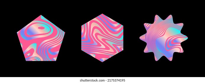 Set of holographic shapes on a dark background. Elements for logotype design.