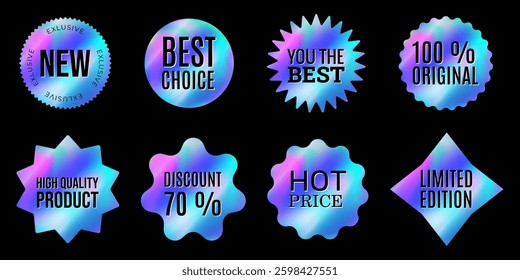 a set of holographic shiny stickers, a collection for Black Friday in the style of the 2000s
