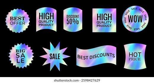 set of holographic shiny stickers, discounts for Black Friday in 2000s style