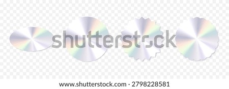 Set of holographic stickers in different shapes. Holographic sticker PNG. Rainbow sticker or label on a transparent background.