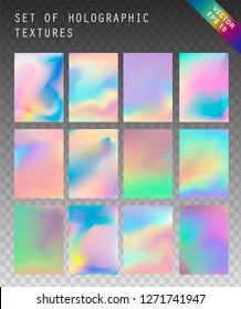 Set of holographic textures for poster design, backdrop ect. Holographic pastel iridescent foil.