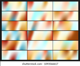 Set of Holographic Vector Background. Iridescent Foil. Glitch Hologram. Pastel neon rainbow. Metallic paper. Template for presentation. Cover to web design.  Abstract colorful  pearl gradient. 