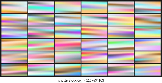 Set of Holographic Vector Background. Iridescent Foil. Glitch Hologram. Pastel neon rainbow. Metallic paper. Template for presentation. Cover to web design.  Abstract colorful  pearl gradient. 
