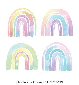 Set of holographic watercolor cute rainbow