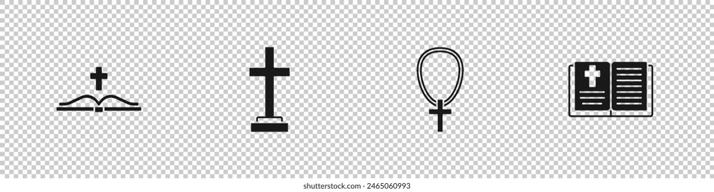 Set Holy bible book, Grave with cross, Christian on chain and  icon. Vector