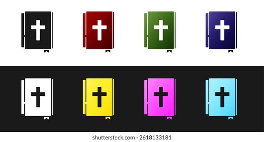 Set Holy bible book icon isolated on black and white background.  Vector