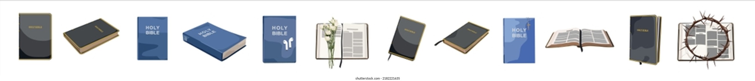 Set of Holy Bible on white background