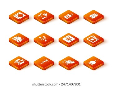 Set Holy book of Koran, Arabian saber, Muslim Mosque, Date fruit, Hands in praying position, No Smoking,  and Ramadan calendar icon. Vector