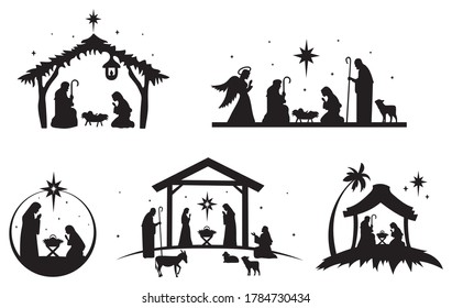 christmas nativity black and white clip art