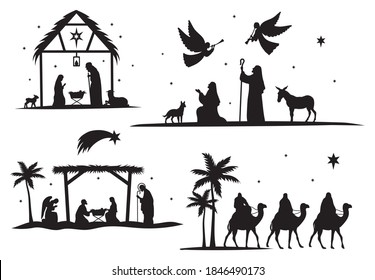 Set Holy Christmas Scene Collection Silhouettes Stock Vector (Royalty ...