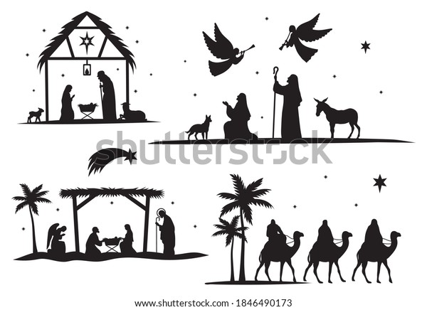 Set Holy Christmas Scene Collection Silhouettes Stock Vector (Royalty ...