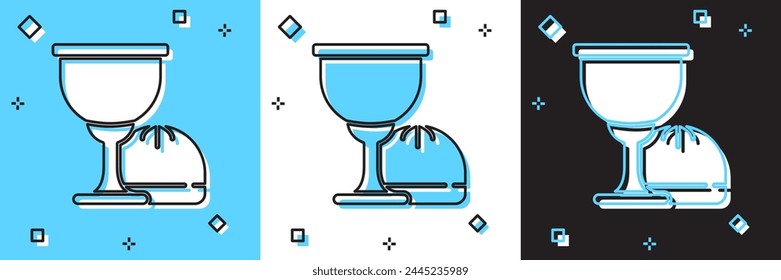 Set Holy grail or chalice icon isolated on blue and white, black background. Christian chalice. Christianity icon.  Vector