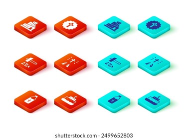 Set Holy water bottle, Ark of noah, Crucifixion Jesus Christ, Hands in praying position, Christian cross and Babel tower bible story icon. Vector
