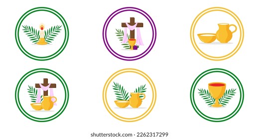 Conjunto de iconos redondos de la semana Santa ilustraciones vectoriales diseño gráfico. Diseño de tarjetas de vacaciones. Fondo de vacaciones. Símbolo religioso. Afiche de vacaciones. Ilustración del vector