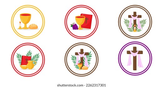 Set of Holy week round icons vector illustration graphic design. Holiday card design. Holiday background. Religious symbol. Holiday poster. Vector illustration
