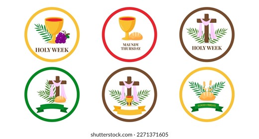Conjunto de iconos redondos de la semana Santa ilustraciones vectoriales diseño gráfico. Diseño de tarjetas de vacaciones. Fondo de vacaciones. Símbolo religioso. Afiche de vacaciones. Ilustración del vector
