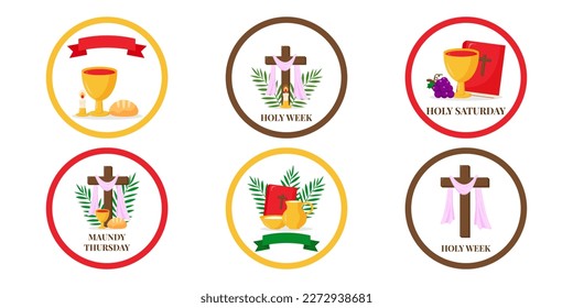 Conjunto de iconos redondos de la semana Santa ilustraciones vectoriales diseño gráfico. Diseño de tarjetas de vacaciones. Fondo de vacaciones. Símbolo religioso. Afiche de vacaciones. Ilustración del vector
