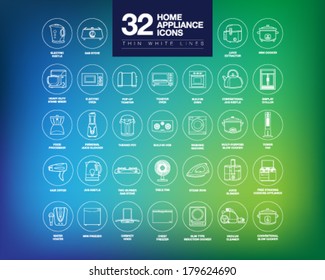 A Set Of Home Appliance Icons Including Kitchen Appliances, Small Domestic Appliances, Air Treatment Appliances, House Keeping Appliances, Etc.