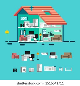 set of home and appliances editable color and vector so you can build a new modern house - vector