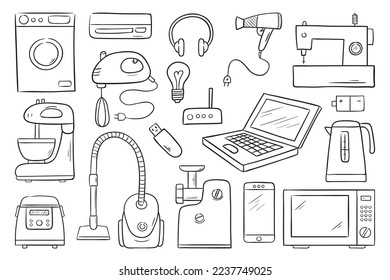 Set of home appliances.  Hand drawn vector illustration