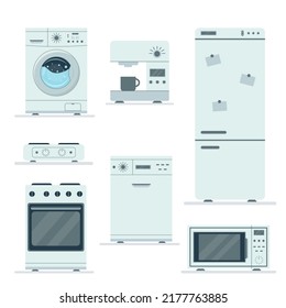 Set of home appliances icons. Flat style. Vector illustration.