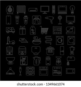 set of home appliances icons. outline vector illustration on black background